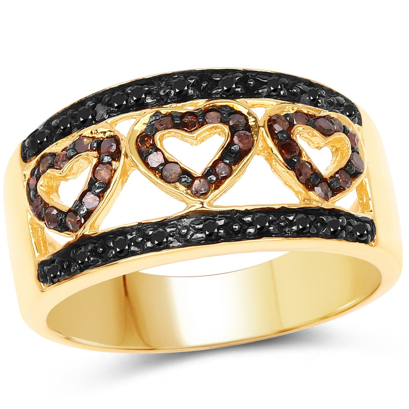 Bids.com 14K Yellow Gold Plated 0.32 Carat Genuine Black Diamond and Red Diamond .925 Sterling Silver Ring Rings White Smoke size 6.00,size 8.00,size 7.00,size 9.00
