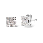 Bids.com 10K White Gold 1/7 Cttw Round and Baguette Diamond Mosaic Square Stud Earrings (H-I Color, I1-I2 Clarity) Earrings White Smoke White.Gold / 0.144
