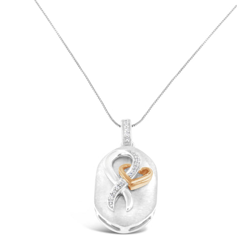Bids.com 10k Rose Gold and Sterling Silver 1/10ct TDW Round Cut Diamond Interlocked Heart and Ribbon Pendant Necklace (H-I, I1-I2) Necklaces White Smoke WhiteRose.Sterling Silver / 18