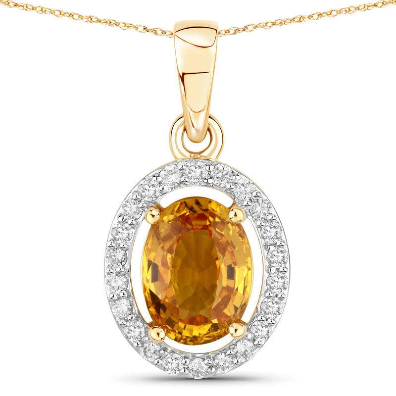 Bids.com 1.78 Carat Genuine Yellow Sapphire and White Diamond 14K Yellow Gold Pendant Pendants White Smoke