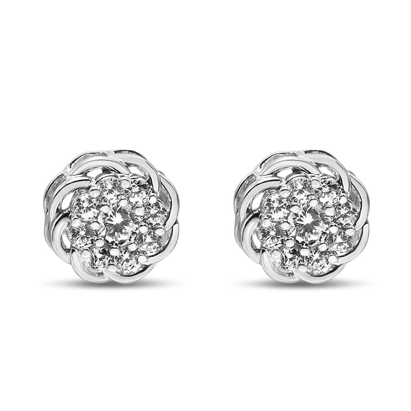 Bids.com .925 Sterling Silver 1/2 Cttw Round Diamond Cluster Openwork Floral Halo Stud Earrings (I1-I2 Clarity, I-J Color) Earrings White Smoke White.Sterling Silver / 0.5