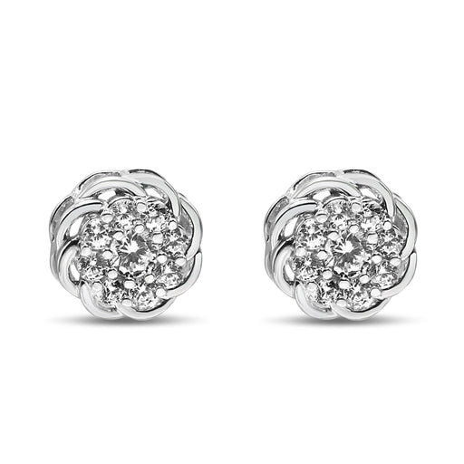 Bids.com .925 Sterling Silver 1/2 Cttw Round Diamond Cluster Openwork Floral Halo Stud Earrings (I1-I2 Clarity, I-J Color) Earrings White Smoke White.Sterling Silver / 0.5