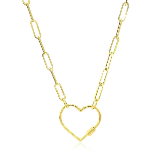Bids.com 14k Yellow Gold Paperclip Chain Necklace with Heart Carabiner Clasp Necklaces White Smoke 18 / Yellow Gold