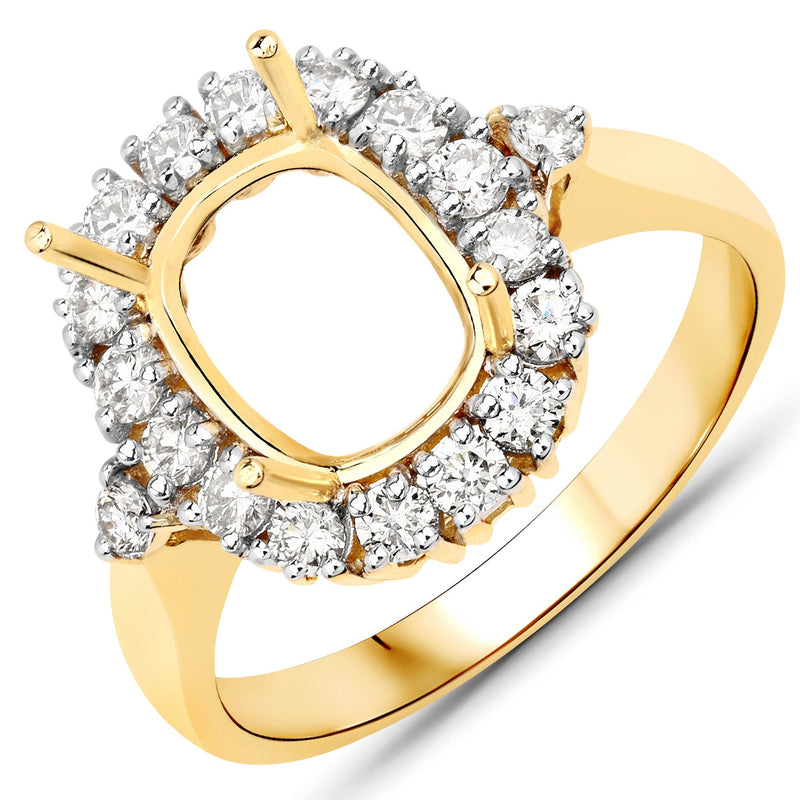 Bids.com 0.54 Carat Genuine White Diamond 14K Yellow Gold Semi Mount Ring - holds 9x7mm Cushion Gemstone Rings White Smoke size 7.00,size 6.00,size 8.00