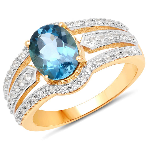 Bids.com 14K Yellow Gold Plated 2.30 Carat Genuine London Blue Topaz and White Topaz .925 Sterling Silver Ring Rings White Smoke size 7.00,size 6.00,size 8.00,size 9.00