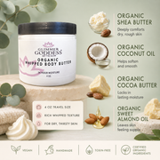Glimmer Goddess® Organic Skin Care Organic Whipped Body Butter 4 oz – Travel Size Lotions & Creams Gray Lavender Lemon - Best Seller,Autumn Breeze,Blood Orange,Candy Cane,Caribbean Breeze,Christmas Cookie,Cinnamon Apple Cider,Citrus Basil,Citrus Mango,Coastal Reverie,Coconut,Coconut Lime,Coconut Vanilla,Evening Snow,Frankincense & Myrrh,Honeysuckle,Jasmine,