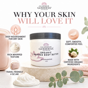 Glimmer Goddess® Organic Skin Care Organic Whipped Body Butter 4 oz – Travel Size Lotions & Creams White Smoke Lavender Lemon - Best Seller,Autumn Breeze,Blood Orange,Candy Cane,Caribbean Breeze,Christmas Cookie,Cinnamon Apple Cider,Citrus Basil,Citrus Mango,Coastal Reverie,Coconut,Coconut Lime,Coconut Vanilla,Evening Snow,Frankincense & Myrrh,Honeysuckle,Jasmine,