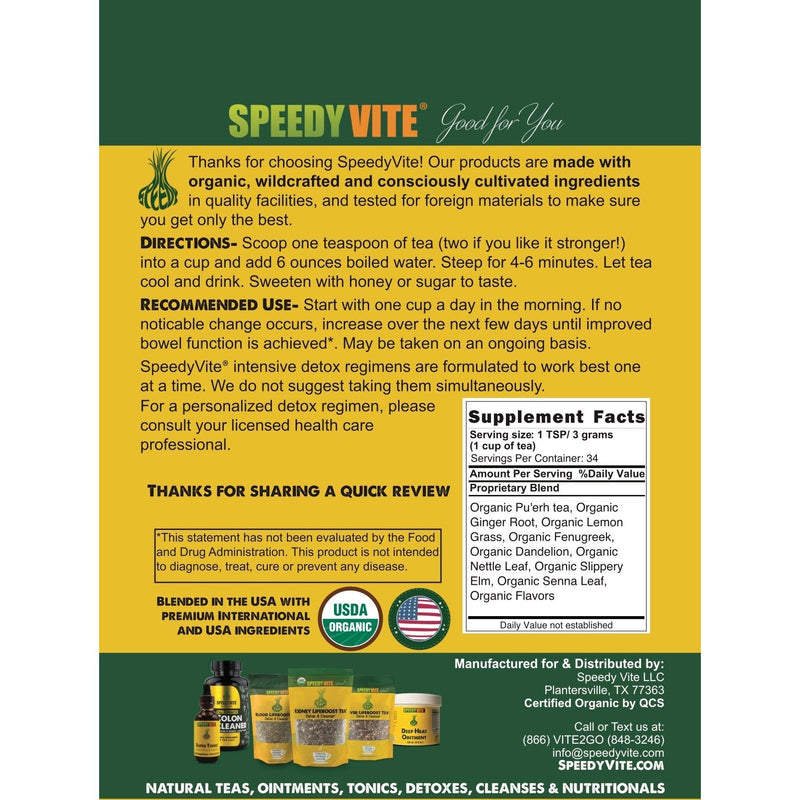 SpeedyVite® Colon Detox Tea | Gentle Digestive Support & Regularity* USDA Organic | SpeedyVite - FREE SHIPPING Tea Dark Slate Gray 4oz USDA Organic,28 Pyramid Teabags Wild-crafted/harvested,CASE OF 6x 4oz Loose Leaf,CASE OF 6x (28 Teabags)