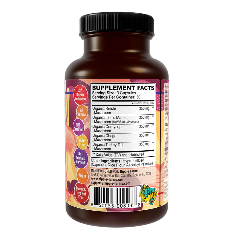 Hippie Farms Premium Immunity, Gut Health, and Brain Cognition Formula - 5 Mushrooms Reserve Blend Vitamins & Supplements White Smoke