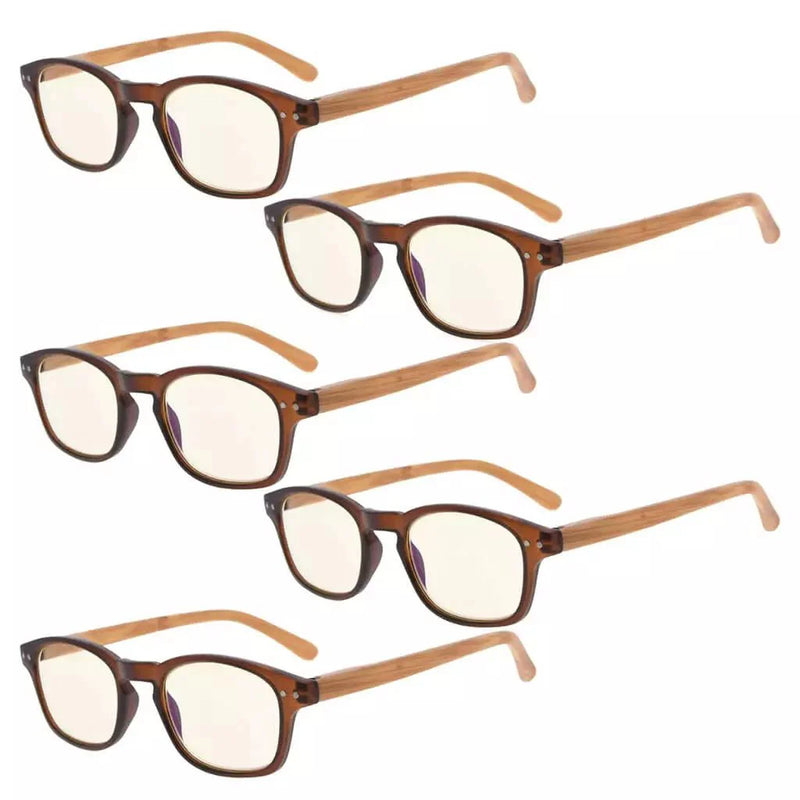 eyekeeper.com 5 Pack Bamboo-look Temples Blue Light Filter Reading Glasses CG034 Eyeglasses White Smoke Brown-5pcs / +0.50,Brown-5pcs / +0.75,Brown-5pcs / +1.00,Brown-5pcs / +1.25,Brown-5pcs / +3.00,Brown-5pcs / +3.50,Brown-5pcs / +4.00