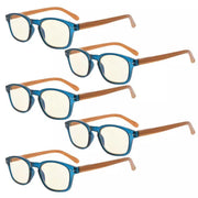 eyekeeper.com 5 Pack Bamboo-look Temples Blue Light Filter Reading Glasses CG034 Eyeglasses White Smoke Blue-5pcs / without magnification,Blue-5pcs / +0.50,Blue-5pcs / +0.75,Blue-5pcs / +1.00,Blue-5pcs / +1.25,Blue-5pcs / +4.00