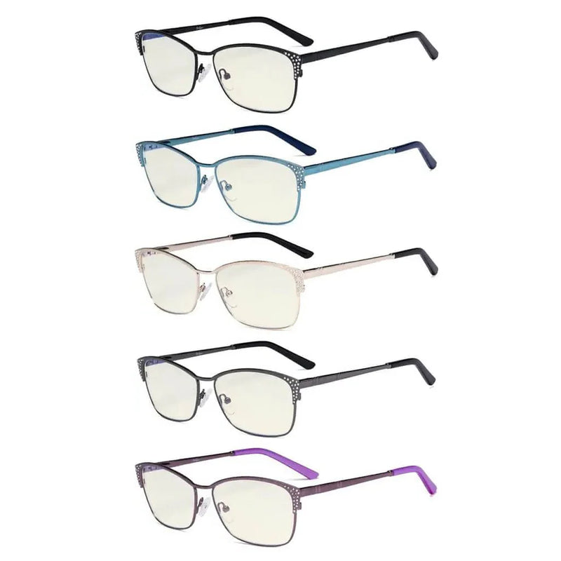 eyekeeper.com 5 Pack Blue Light Filter Eyeglasses with Crystals UV17001 Eyeglasses White Smoke 5 Pairs Mix / without magnification