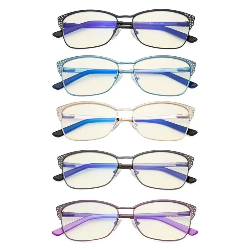 eyekeeper.com 5 Pack Blue Light Filter Eyeglasses with Crystals UV17001 Eyeglasses White Smoke 5 Pairs Mix / without magnification