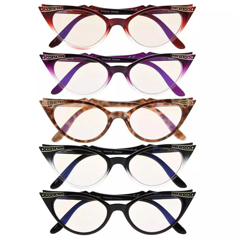 eyekeeper.com 5 Pack Cat-eye Blue Light Blocking Reading Glasses CG914 Eyeglasses White Smoke 5 Pairs Mix / without magnification,5 Pairs Mix / +0.50