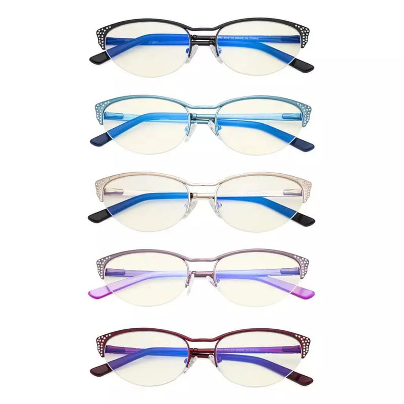 eyekeeper.com 5 Pack Half-rim Cat-eye Blue Light Filter Eyeglasses UV17002 Eyeglasses White Smoke 5 Pairs Mix / without magnification