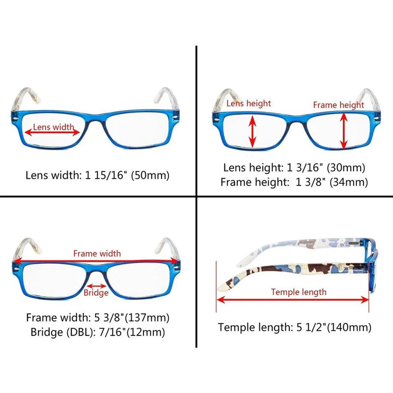 eyekeeper.com 5 Pack Rectangle Reading Glasses Camouflage Temples R066C Eyeglasses White Smoke 5 Pairs Mix / +0.50,5 Pairs Mix / +0.75,5 Pairs Mix / +1.00,5 Pairs Mix / +1.25,5 Pairs Mix / +1.50,5 Pairs Mix / +1.75