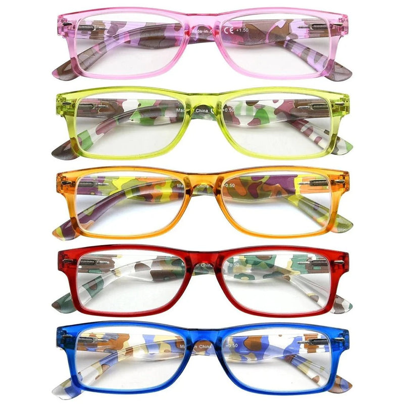 eyekeeper.com 5 Pack Rectangle Reading Glasses Camouflage Temples R066C Eyeglasses White Smoke 5 Pairs Mix / +0.50,5 Pairs Mix / +0.75,5 Pairs Mix / +1.00,5 Pairs Mix / +1.25,5 Pairs Mix / +1.50,5 Pairs Mix / +1.75