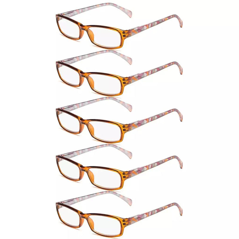 eyekeeper.com 5 Pack Rectangle Reading Glasses with Pattern Temples RT1803 Eyeglasses White Smoke Brown-5pcs / +0.50,Brown-5pcs / +0.75,Brown-5pcs / +1.00,Brown-5pcs / +1.25,Brown-5pcs / +1.50,Brown-5pcs / +1.75,Brown-5pcs / +2.00,Brown-5pcs / +2.25,Brown-5pcs / +2.50,Brown-5pcs / +2.75,Brown-5pcs / +3.00,Brown-5pcs / +3.50,Brown-5pcs / +4.00