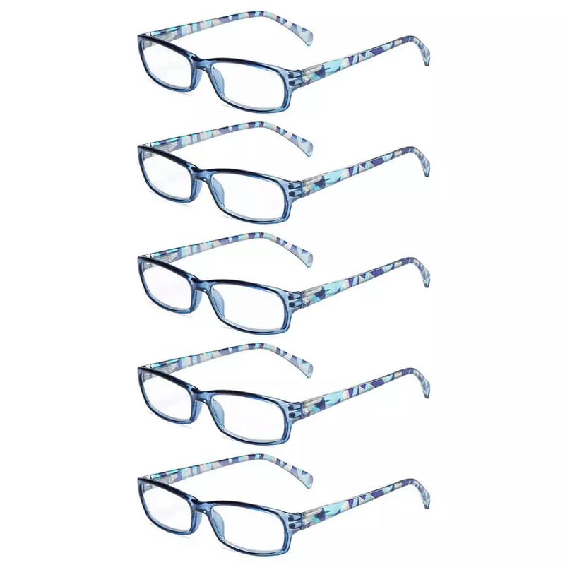 eyekeeper.com 5 Pack Rectangle Reading Glasses with Pattern Temples RT1803 Eyeglasses White Smoke Blue-5pcs / +0.50,Blue-5pcs / +0.75,Blue-5pcs / +1.00,Blue-5pcs / +1.25,Blue-5pcs / +1.50,Blue-5pcs / +1.75,Blue-5pcs / +2.00,Blue-5pcs / +2.25,Blue-5pcs / +2.50,Blue-5pcs / +2.75,Blue-5pcs / +3.00,Blue-5pcs / +3.50,Blue-5pcs / +4.00