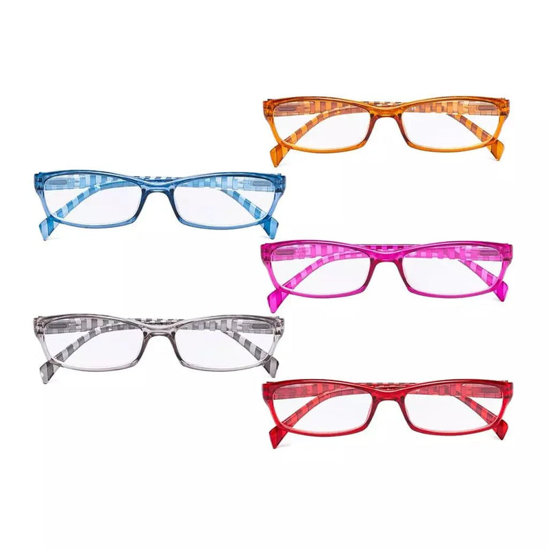 eyekeeper.com 5 Pack Rectangle Reading Glasses with Stripe Arms RT1803S Eyeglasses White Smoke 5 Pairs Mix / +0.50,5 Pairs Mix / +0.75,5 Pairs Mix / +1.00,5 Pairs Mix / +1.25
