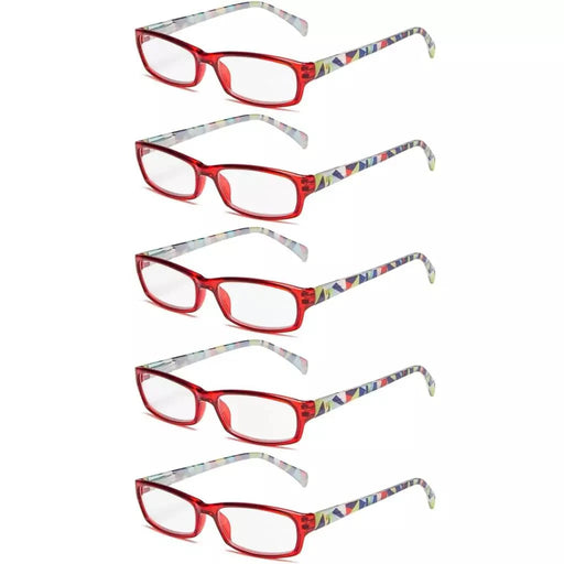 eyekeeper.com 5 Pack Rectangle Pattern Temples Reading Glasses RT1803 Eyeglasses White Smoke Red-5pcs / +0.50,Red-5pcs / +0.75,Red-5pcs / +1.00,Red-5pcs / +1.25,Red-5pcs / +1.50,Red-5pcs / +1.75,Red-5pcs / +2.00,Red-5pcs / +2.50,Red-5pcs / +3.00,Red-5pcs / +3.50