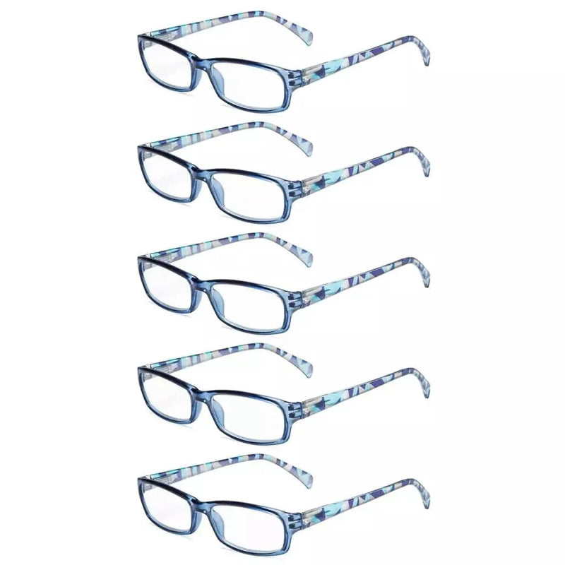 eyekeeper.com 5 Pack Rectangle Pattern Temples Reading Glasses RT1803 Eyeglasses White Smoke Blue-5pcs / +0.50,Blue-5pcs / +0.75,Blue-5pcs / +1.00,Blue-5pcs / +1.25