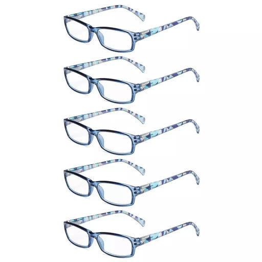 eyekeeper.com 5 Pack Rectangle Pattern Temples Reading Glasses RT1803 Eyeglasses White Smoke Blue-5pcs / +0.50,Blue-5pcs / +0.75,Blue-5pcs / +1.00,Blue-5pcs / +1.25