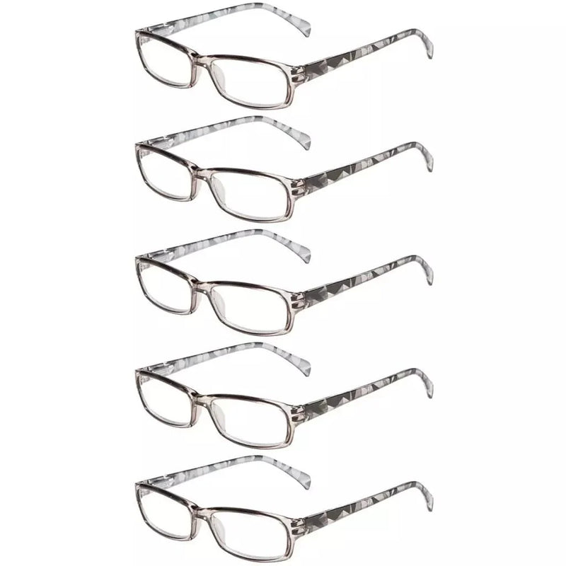 eyekeeper.com 5 Pack Rectangle Pattern Temples Reading Glasses RT1803 Eyeglasses White Smoke Grey-5pcs / +0.50,Grey-5pcs / +0.75,Grey-5pcs / +1.00,Grey-5pcs / +1.25,Grey-5pcs / +1.75,Grey-5pcs / +2.00,Grey-5pcs / +2.25,Grey-5pcs / +3.50