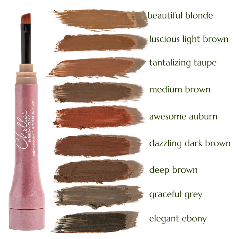 Chella eyebrow cream Brow & Eye White Smoke Beautiful Blonde,Luscious Light Brown,Tantalizing Taupe,Marvelous Medium Brown,Awesome Auburn,Dazzling Dark Brown,Delightful Deep Brown,Graceful Grey,Elegant Ebony
