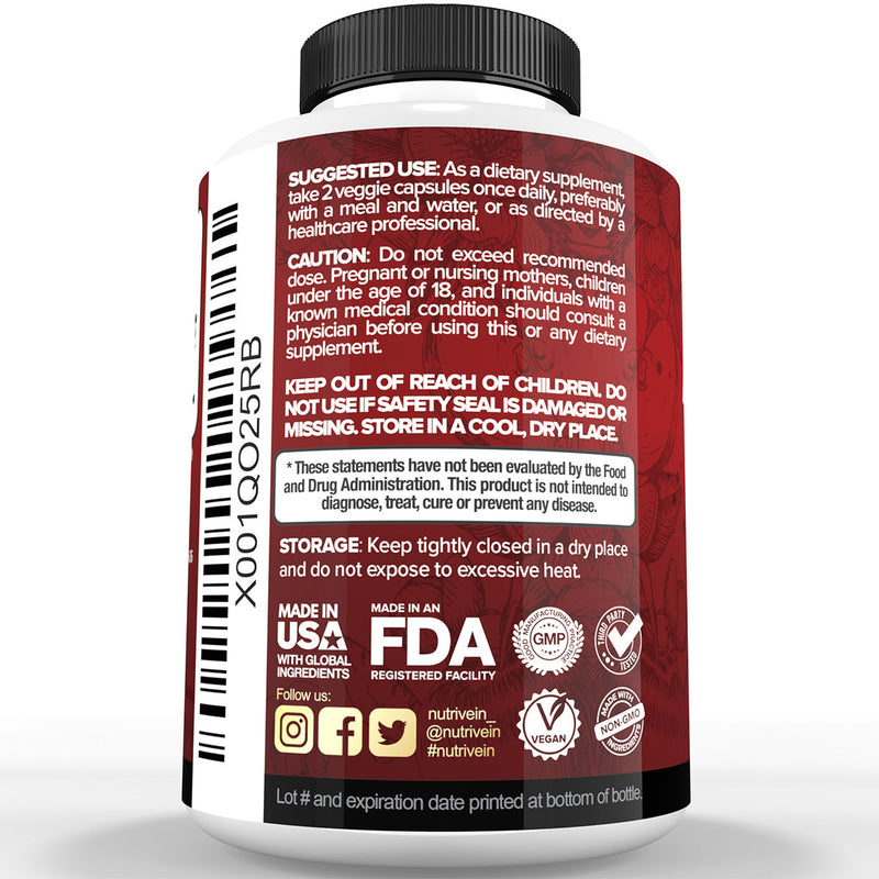 Nutrivein Nutrivein Premium Apple Cider Vinegar Supplements with Mother - 1600 mg - 120 Capsules 9B-W5LZ-LO3O Dark Gray