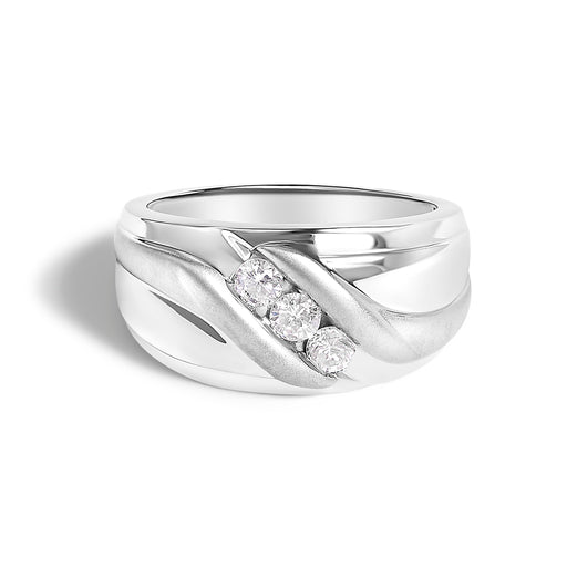 Bids.com Men's .925 Sterling Silver 1/2 Cttw Diamond Channel Set 3-Stone Band Ring - Ring Size 10 Rings White Smoke 10 / White.Sterling Silver,9 / White.Sterling Silver,11 / White.Sterling Silver,9.5 / White.Sterling Silver,10.5 / White.Sterling Silver,11.5 / White.Sterling Silver