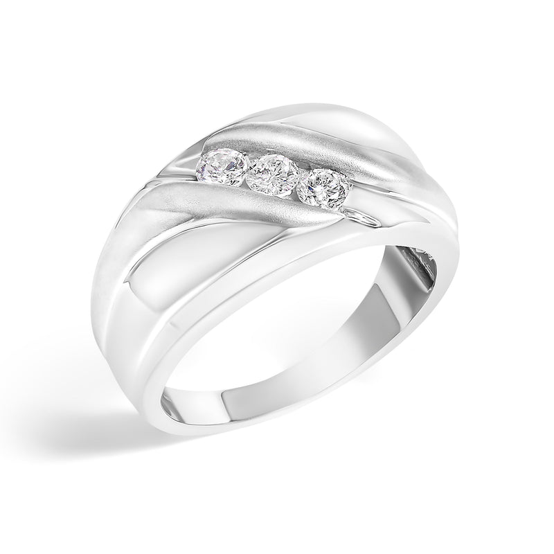 Bids.com Men's .925 Sterling Silver 1/2 Cttw Diamond Channel Set 3-Stone Band Ring - Ring Size 10 Rings White Smoke 10 / White.Sterling Silver,9 / White.Sterling Silver,11 / White.Sterling Silver,9.5 / White.Sterling Silver,10.5 / White.Sterling Silver,11.5 / White.Sterling Silver