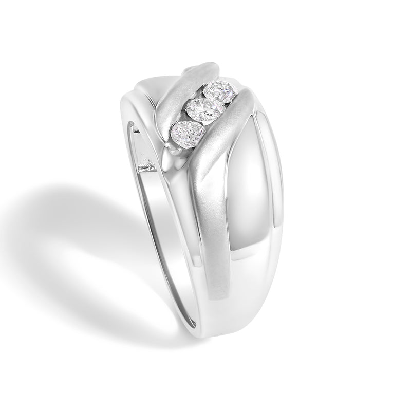 Bids.com Men's .925 Sterling Silver 1/2 Cttw Diamond Channel Set 3-Stone Band Ring - Ring Size 10 Rings White Smoke 10 / White.Sterling Silver,9 / White.Sterling Silver,11 / White.Sterling Silver,9.5 / White.Sterling Silver,10.5 / White.Sterling Silver,11.5 / White.Sterling Silver