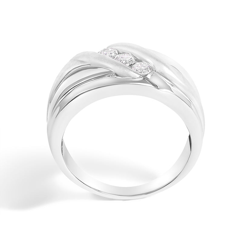 Bids.com Men's .925 Sterling Silver 1/2 Cttw Diamond Channel Set 3-Stone Band Ring - Ring Size 10 Rings White Smoke 10 / White.Sterling Silver,9 / White.Sterling Silver,11 / White.Sterling Silver,9.5 / White.Sterling Silver,10.5 / White.Sterling Silver,11.5 / White.Sterling Silver