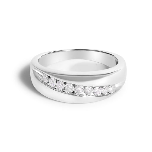Bids.com Men's.925 Sterling Silver 1/2 Cttw Diamond 9 Stone Band Ring - Size 10 Rings White Smoke 10 / White.Sterling Silver,9 / White.Sterling Silver,11 / White.Sterling Silver,9.5 / White.Sterling Silver,10.5 / White.Sterling Silver,11.5 / White.Sterling Silver