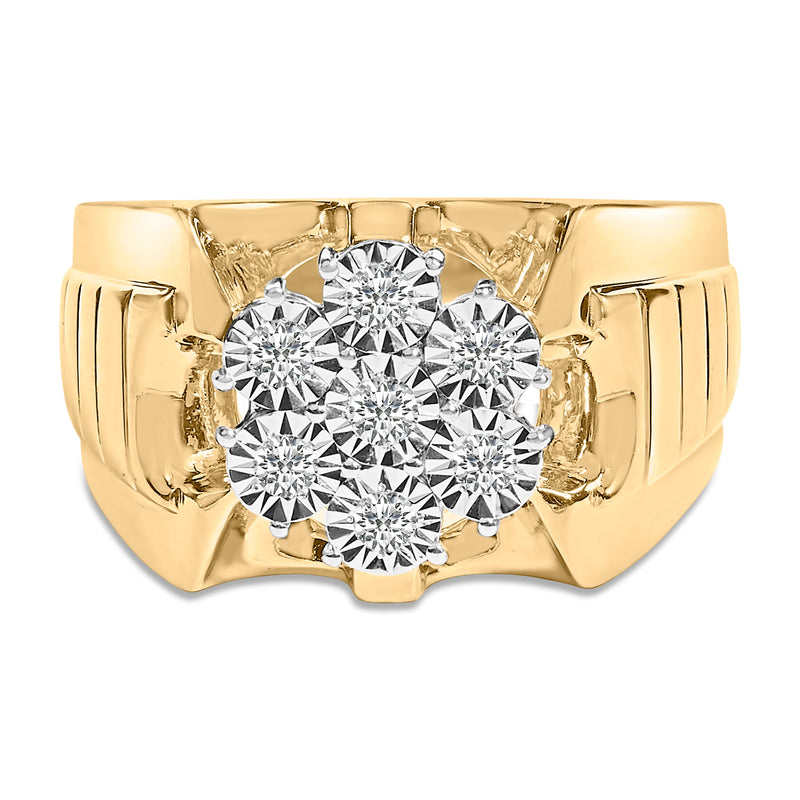 Bids.com Men's 14K Yellow Gold Plated .925 Sterling Silver 1/3 Cttw Miracle-Set Floral Diamond Cluster Ring (I-J Color, I1-I2 Clarity) - Size 10 Rings White Smoke 9 / Yellow.Sterling Silver,11 / Yellow.Sterling Silver,10 / Yellow.Sterling Silver,12 / Yellow.Sterling Silver