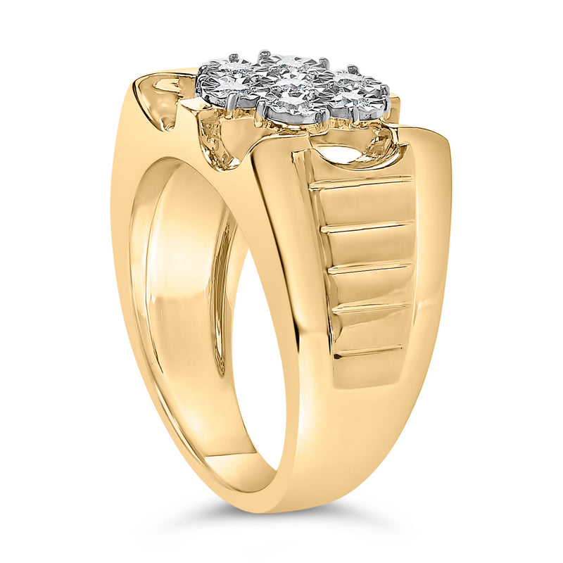 Bids.com Men's 14K Yellow Gold Plated .925 Sterling Silver 1/3 Cttw Miracle-Set Floral Diamond Cluster Ring (I-J Color, I1-I2 Clarity) - Size 10 Rings White Smoke 9 / Yellow.Sterling Silver,11 / Yellow.Sterling Silver,10 / Yellow.Sterling Silver,12 / Yellow.Sterling Silver