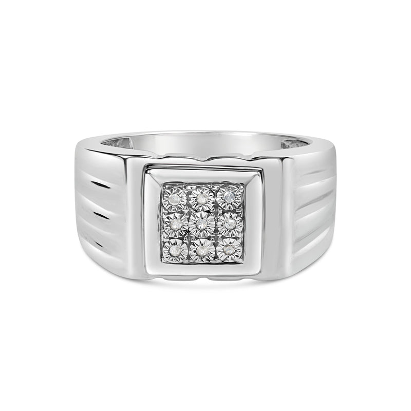 Bids.com .925 Sterling Silver Diamond Accent Miracle-Set 9 Stone Ridged Band Gentlemen's Fashion Ring (I-J Color, I3 Clarity) - Size 10 Rings Gray 10 / White.Sterling Silver,9 / White.Sterling Silver,11 / White.Sterling Silver,12 / White.Sterling Silver