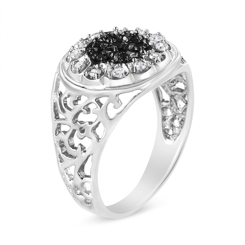 Bids.com .925 Sterling Silver 1/4 Cttw White and Black Treated Diamond Halo Cluster Ring for Men (I-J Color, I3 Clarity) - Size 10 Rings White Smoke 10 / White.Sterling Silver,11 / White.Sterling Silver,9 / White.Sterling Silver