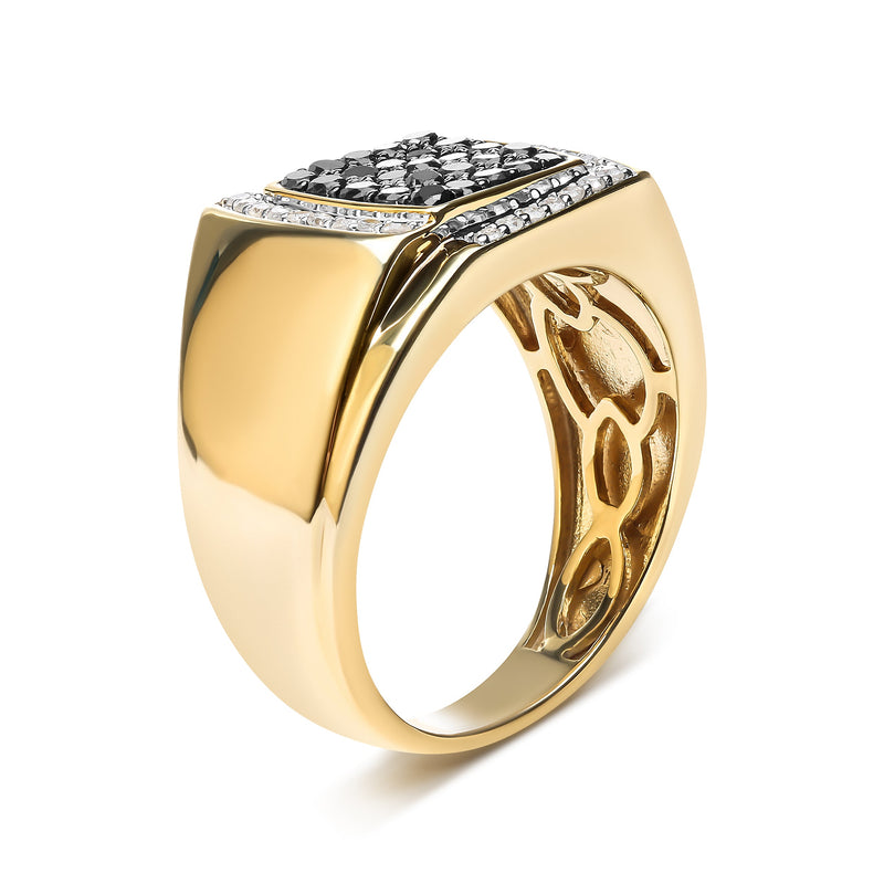 Bids.com Men's 10K Yellow Gold 1.00 Cttw Cushion Cluster Black and White Diamond Statement Ring (I-J Color, I2-I3 Clarity) - Ring Size 10.5 Rings White Smoke 10 / Yellow.Gold,9 / Yellow.Gold,9.5 / Yellow.Gold,10.5 / Yellow.Gold,11 / Yellow.Gold