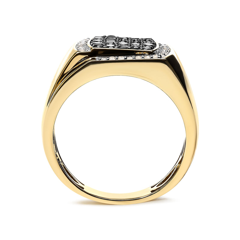Bids.com Men's 10K Yellow Gold 1.00 Cttw Cushion Cluster Black and White Diamond Statement Ring (I-J Color, I2-I3 Clarity) - Ring Size 10.5 Rings White Smoke 10 / Yellow.Gold,9 / Yellow.Gold,9.5 / Yellow.Gold,10.5 / Yellow.Gold,11 / Yellow.Gold