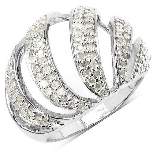 Bids.com 0.98 Carat Genuine White Diamond .925 Sterling Silver Ring Rings White Smoke size 7.00,size 8.00,size 6.00,size 9.00