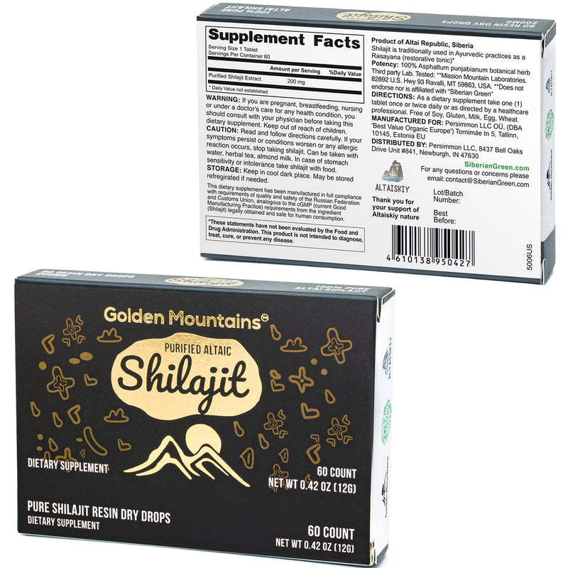 SiberianGreen.com Siberian Green Shilajit Dry Drops | Altai Golden Mountains | 60 x 200mg Herbs White Smoke