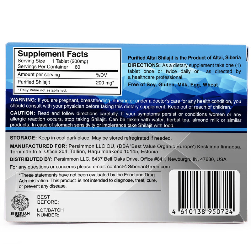 SiberianGreen.com Blue Mountain Mumiyo Shilajit Tablets – 120 Count (2 x 60 Pack) Herbs Gray