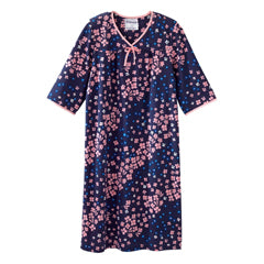 Silverts Silverts Senior Women's Adaptive Open Back Knit Printed Nightgown Diagonal Floral Medical Supplies White Smoke