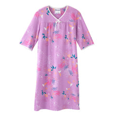 Silverts Silverts Senior Women's Adaptive Open Back Knit Printed Nightgown Soft Tropical Medical Supplies White Smoke