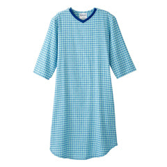 Silverts Silverts Senior Men's Adaptive Open Back Flannel Nightgown Green Plaid Medical Supplies White Smoke