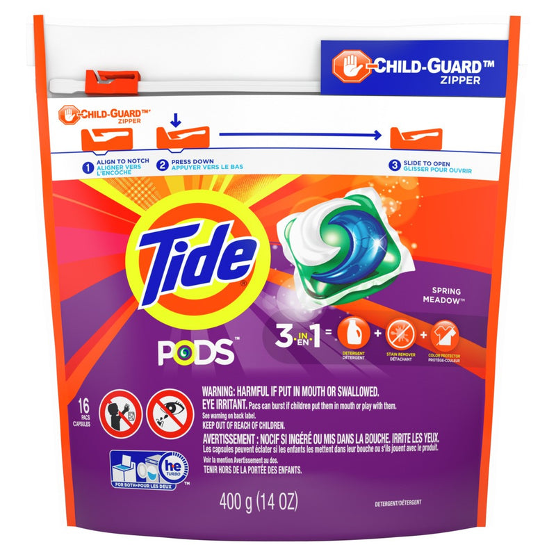 Tide Tide 93120 Spring Meadow Laundry Detergent, 16 Count, 3-in-1 Pods Laundry Detergent White Smoke