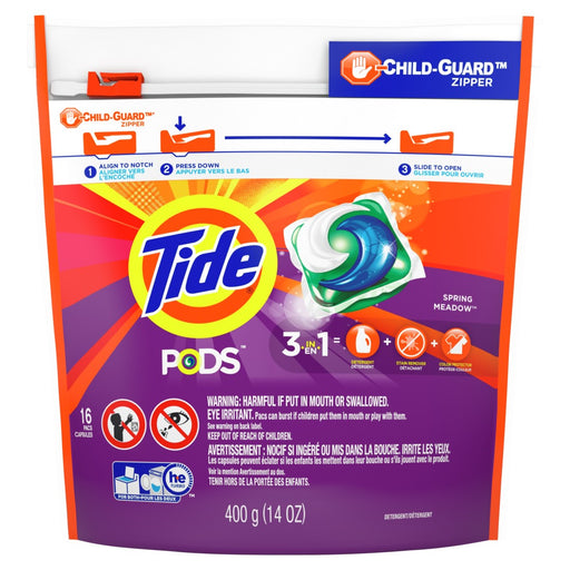 Tide Tide 93120 Spring Meadow Laundry Detergent, 16 Count, 3-in-1 Pods Laundry Detergent White Smoke