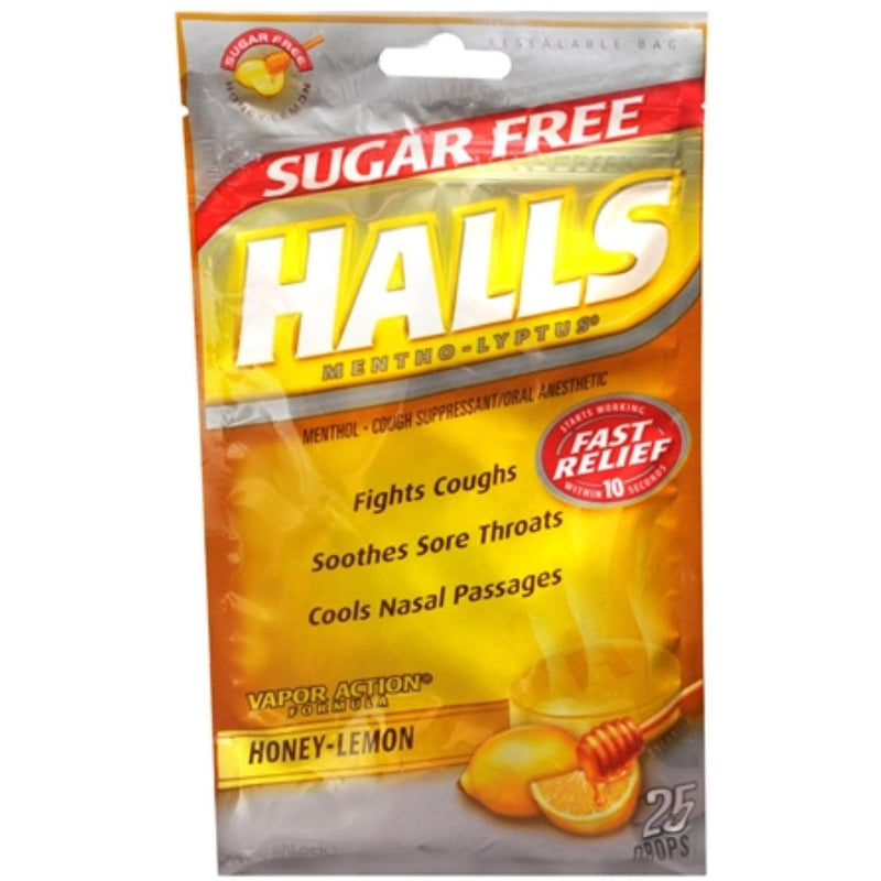 Halls Halls Cough & Throat Relief, Sugar Free, Honey Lemon Flavor, Drops Throat Relief White Smoke